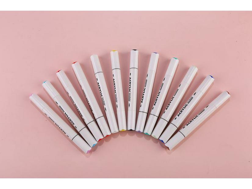 Double-Ended Acrylic Markers Set - 12, 24, 36, or 60 Colors in Handheld Square Box for Student and Children's Art & Coloring.