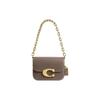 IDOL 21 Gold Logo Logo Chain Magnetic Buckle Closure Flap Cow Leather Messenger Bag Hand Shoulder Bag Small Size Women's Dark Stone Gray