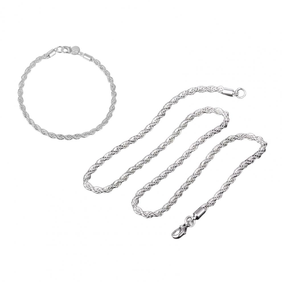 Women Alloy Bracelet Elegant Twisted Silver Jewelry Set for Women Men Unisex Necklace Bracelet with Polished Alloy Lobster Clip