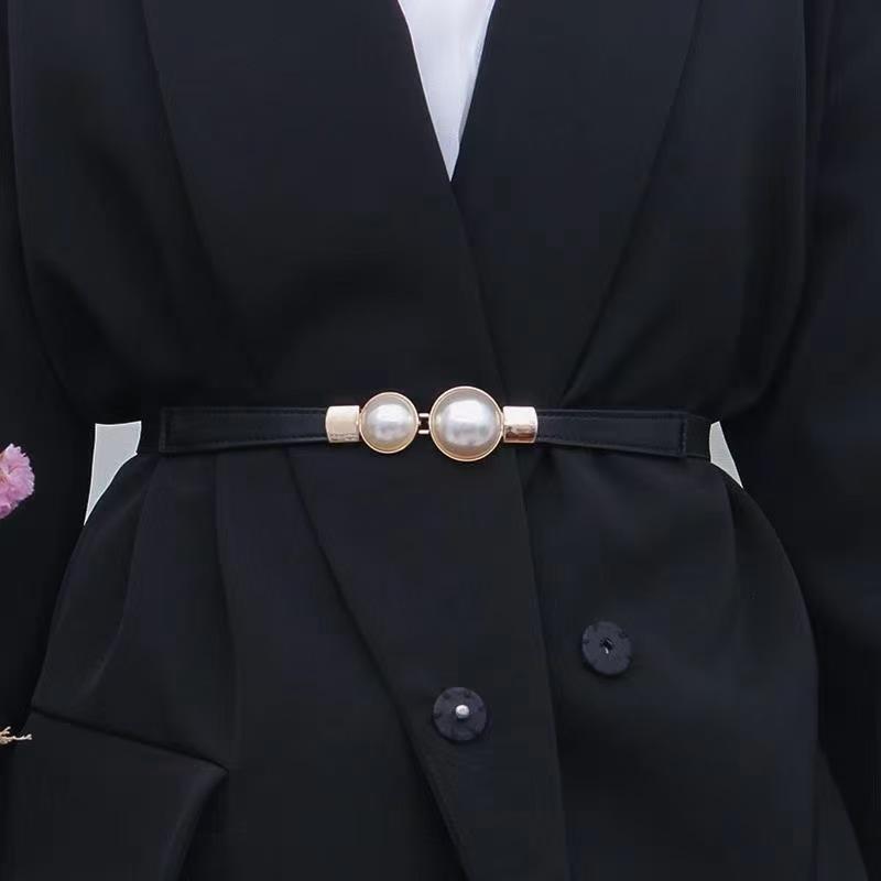 Ladies' temperament, waist cinching, retro waist seal, pearl buckle, thin waistband, dress, suit, clothing accessories, belt