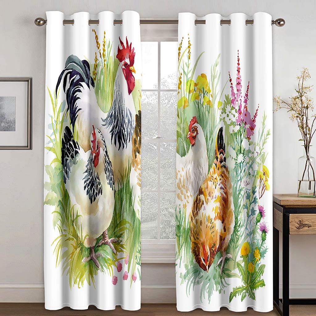 Rooster Miller-Aniaml Chicken Window Curtains, Living Room, Kitchen, Balcony, Home Decor, Bedroom, Patio Decoration
