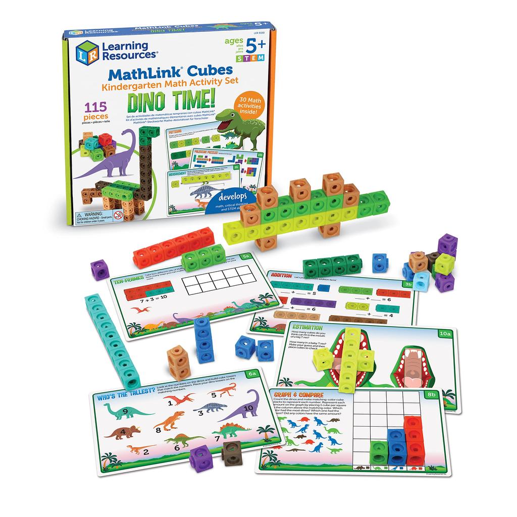 MathLink Series Math Activity Set, Dinosaur Cubes, 100 Blocks & Activity Cards, LER9330, Authentic