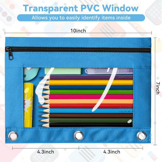 V-Opitos Pencil Pouch for 3 Ring Binder, Bulk 6 Pack 3-Holes Zipper Pencil Pouches In Assorted Colors, Sturdy and Durable Cloth Pencil Case with