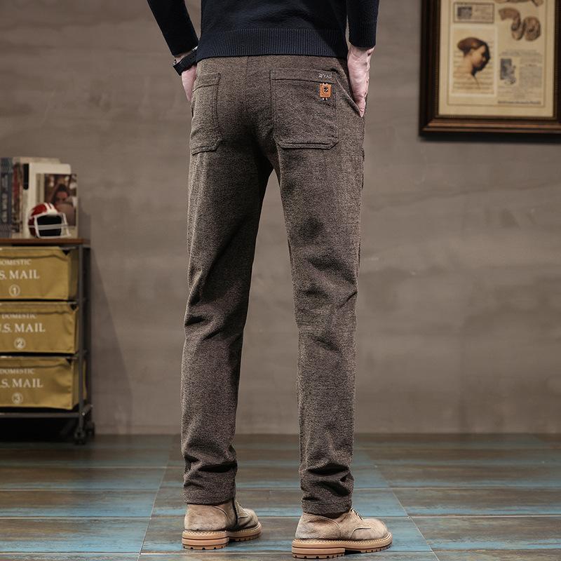 

Новые осенне-зимние мужские повседневные брюки из шенилловой плюшевой ткани, плотные/обычные, качественные шерстяные свободные прямые брюки с эластичной резинкой на талии 38 кофейный