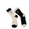 Black And White Wool Socks Season Thickened Warm Mid-Tube Stacked Socks Embroidered Letters Cashmere Confinement Socks Long Tube