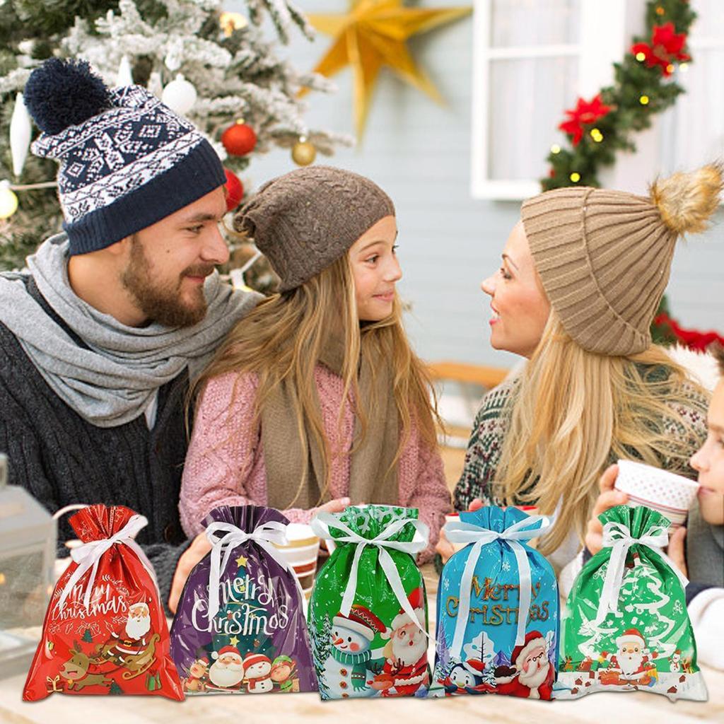 Christmas Bags Reusable 15-Piece Dustproof Pouch Goodie Wrap Drawstring Sacks For Cookie Chocolate Biscuits Candy Party Favors