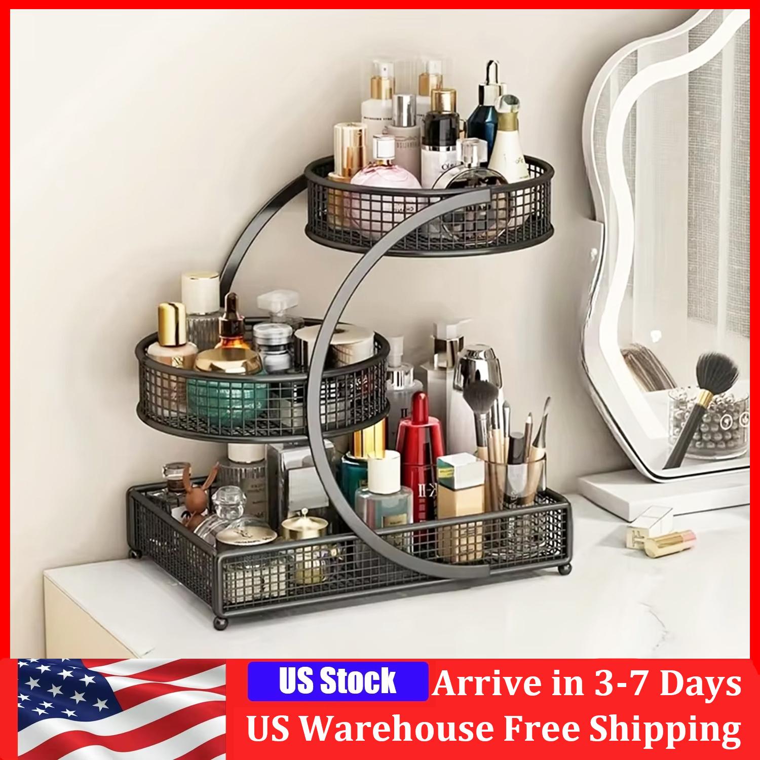 

1PC Makeup Storage Rack Cosmetic Organizer Metal Organizing Box Multi-layer Skincare Lightweight No-Installation Home Storage 2026 32*19*35CM чорний