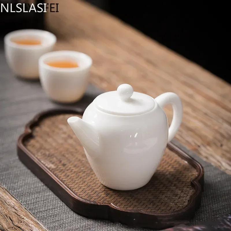 NLSLASI Tetera de Porcelana Blanca Hecha a Mano China Blanco Marfil Tetera Cerámica Vajilla de Té Infusor de Té Filtro para Té Pu'er Oolong Hervidor