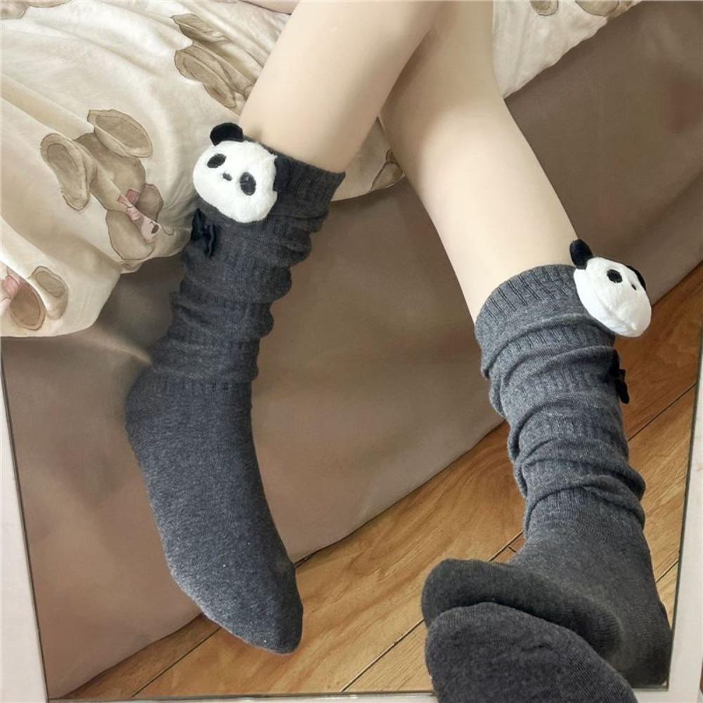3D Cartoon Panda Mid Tube Socks Breathable Cotton Bow Socks Japanese Style JK Socks Versatile
