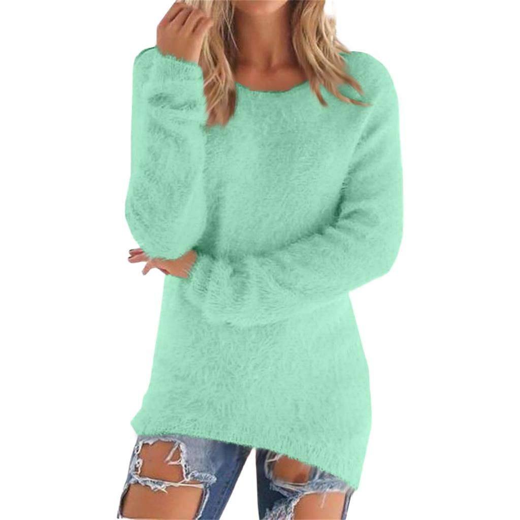 Women's Fashionable Solid Color Long Sleeved Sweater Top