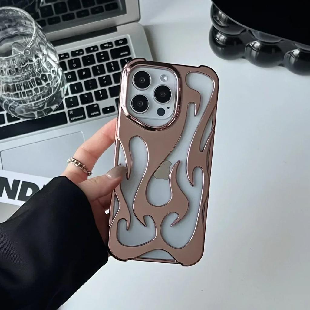 Fashion Matte 3D Hollowed Flame Phone Case For iphone 17 Air 16 Pro Max 15 Plus 14 13 12 11 Electroplated Soft Back Cover capa