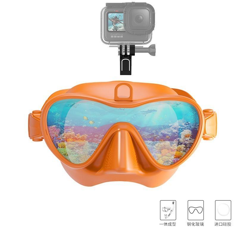 

New GoPro mount, adjustable viewing angle, floating diving mask, diving goggles, respirator, four-piece set of swimming equipment M1368 orange