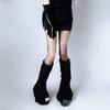 Harajuku Women Lolita Flared Leg Warmer Rib Knit Striped Letters Knee High Socks