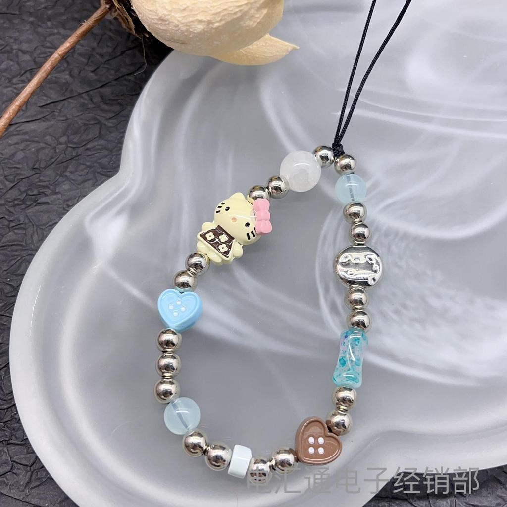 Alloy Kiki Cat Heart Phone Case with Camera Button, Journal Card Holder, and DIY Handmade Beaded Lanyard