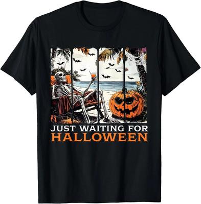 Just Waiting for Halloween Skeleton Summer Halloween T-Shirt Tops Tees Men's Women's