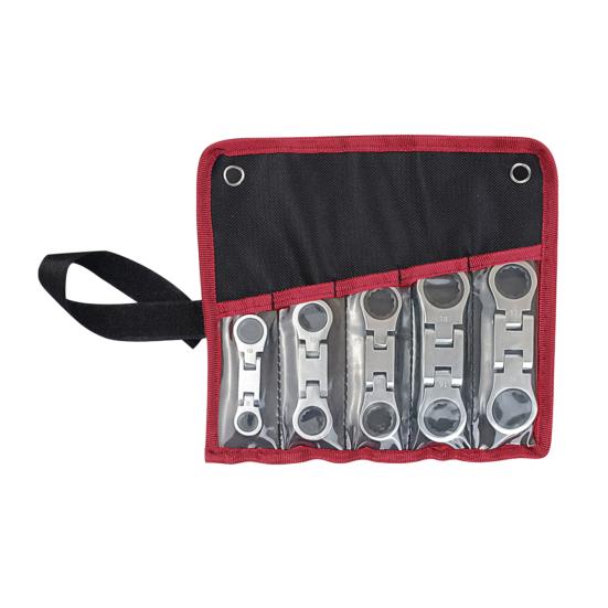 5Pcs/Set Ratchet Wrench Set with Storage Bag Metric Telescopic Head Flex Head Stubby Wrenches Sturdy Short Wrench Set