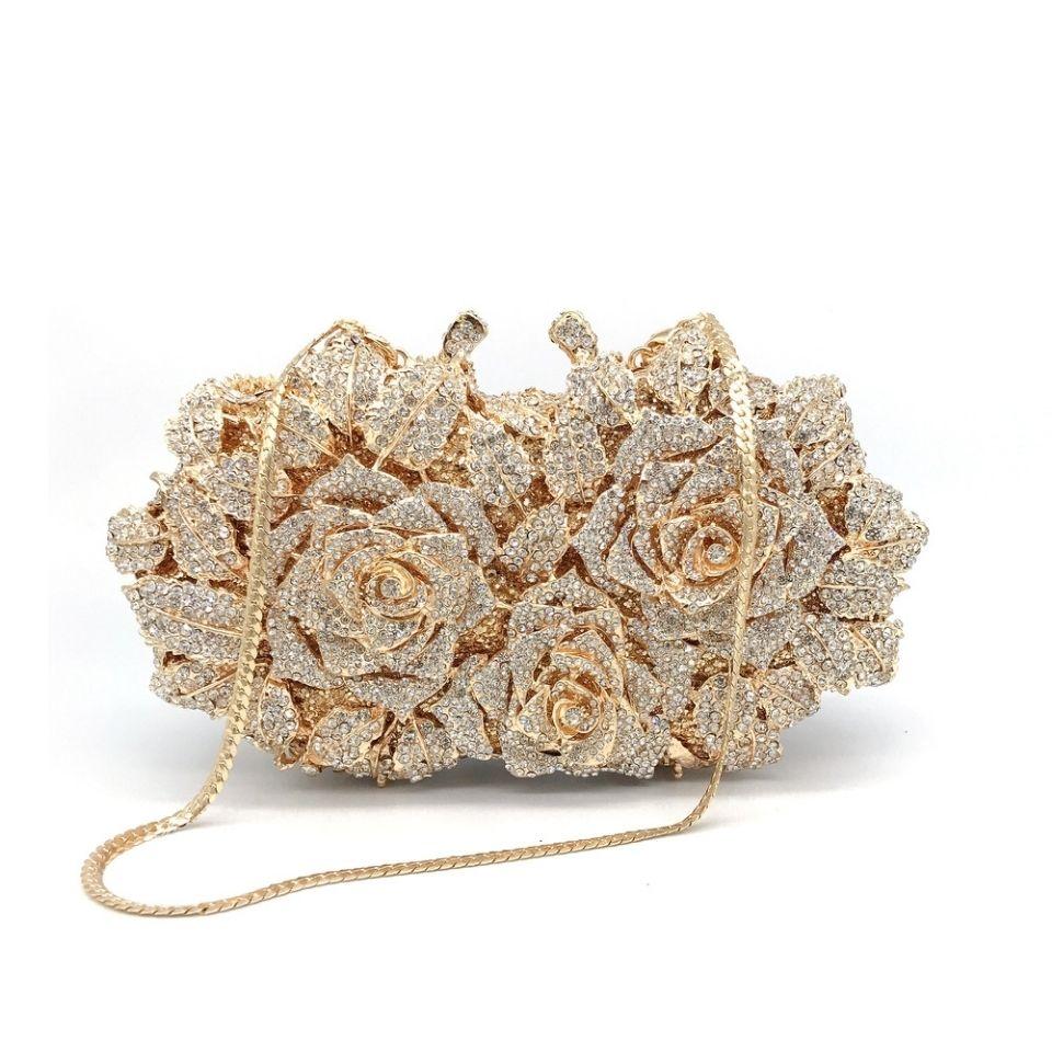 Dinner Bag Empty Rose Diamond Dinner Bag Hard Box Women's Bag Annual Meeting Evening Dress Bag Diamond Handbag