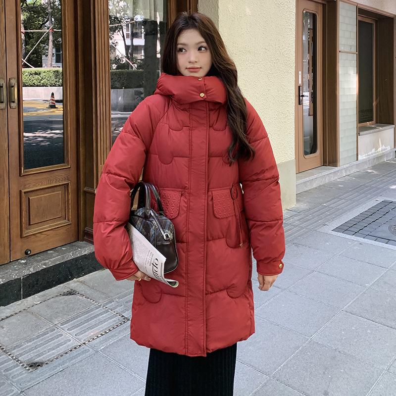 Women's Autumn and Winter Jacket Solid Color Hooded Mid-Length Thick Loose Women's Jacket 5 Colors