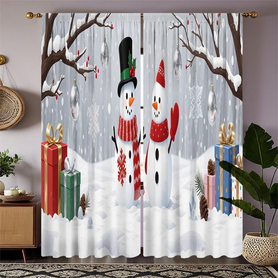 Christmas Gifts Snowman Printed Curtains Pole Bag Decorations Daily Home Room Curtain Made Of Polyester Washable