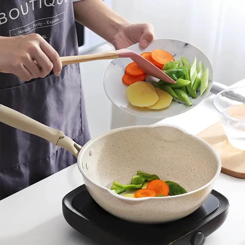 Bodenstarker Maifan-Stein Wok Antihaftbeschichtete Pfannen Bratpfanne mit Deckel Haushalts-Wok Kochgeschirr für Induktionsherd Küchenutensilien