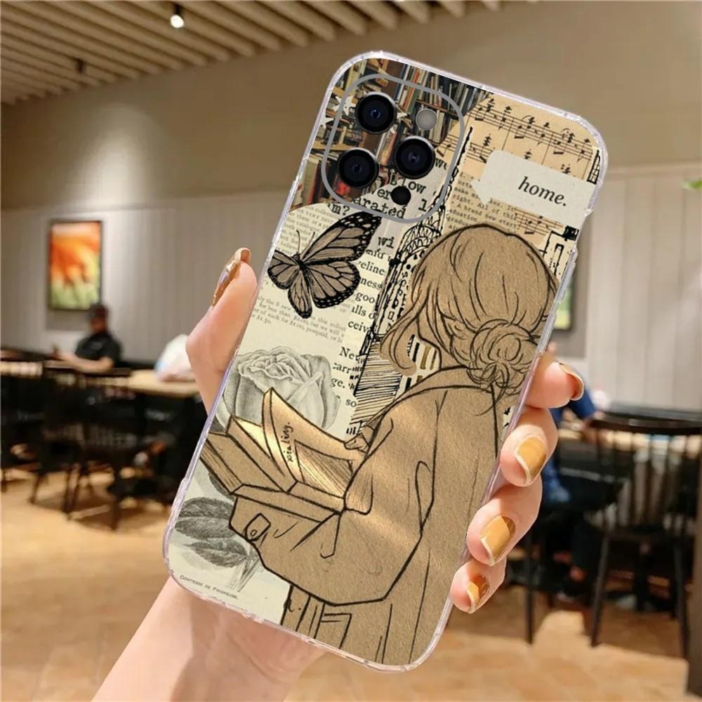 

Reading Bookshelf Girl Phone Case For iPhone 15,14,13,12,11 Plus,Pro,Max,XR,XS,X,7,8 Plus,SE,Mini Transparent Soft Cover iPhone13PRO