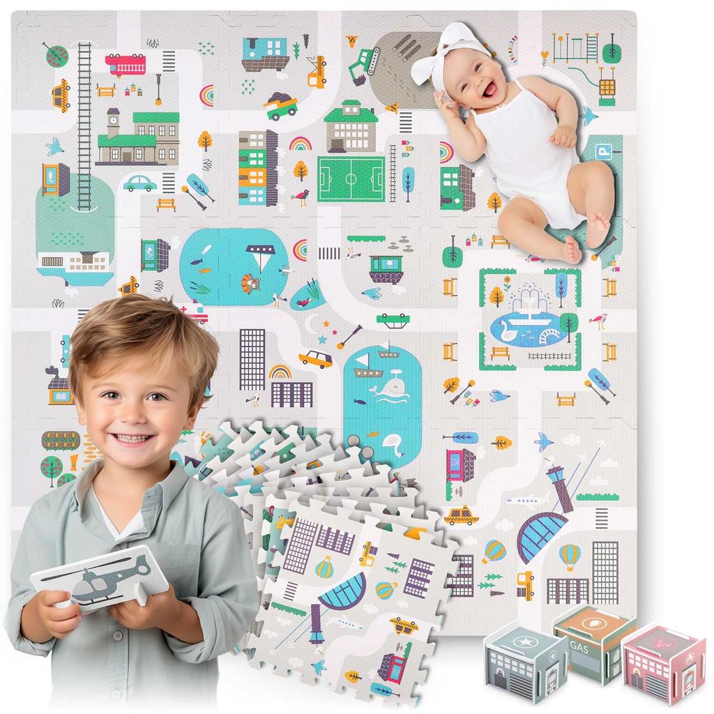 Foam puzzle mat 120x120cm + Nukido Town foam figures