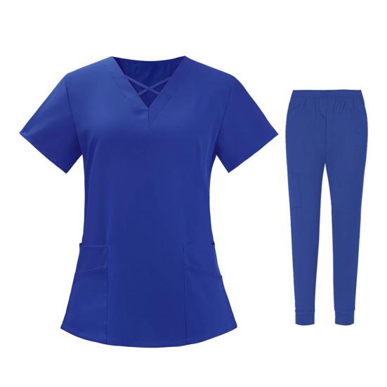

2 шт./компл. комплект унисекс больничной формы с v-образным вырезом и короткими рукавами, карманы, топы, брюки с эластичной резинкой на талии, быстросохнущие больничные стоматологические скрабы для медсестер, униформа M королевский синий