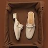 Fashion French Style Slimming Soft Leather Mule Sandals Women Mid Heel Chunky Heel Summer Slip On Shoes