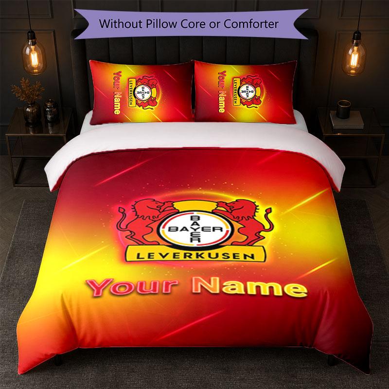 Bayer Leverkusen Football Custom Name Text Bedding Set 1 Duvet Cover+2 Pillowcases Soccer Logo Personalized Gift For Special Occasion Bedroom Decor