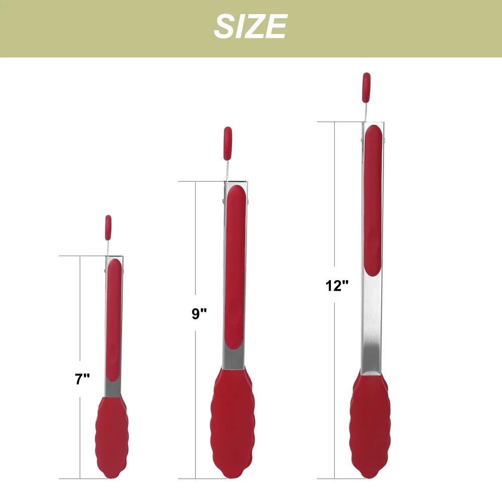 3PCS Kitchen Tongs Set Silicone Tips Non-Stick Stainless Steel Heat Resistant Cooking Tools Locking Mechanism