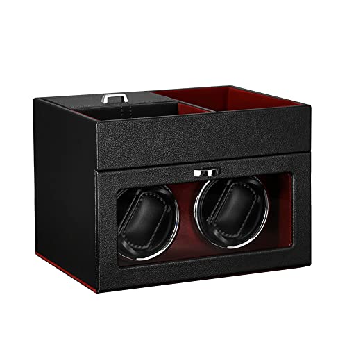 Mabuchi Motor New Automatic Watch Winder, Wooden, Fits Both Men's and Women's Watches, 2023 Upgrade (Black Exterior, Red Interior - W142R)