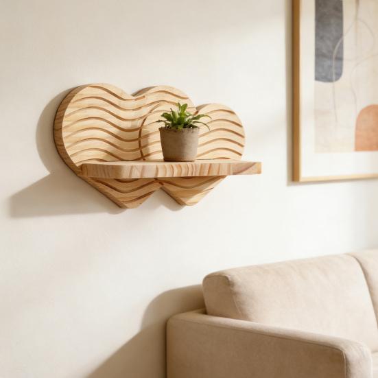Wall Plant Holder Wooden Heart Shaped Floating Shelf Indoor Wall Mounted Flower Pot Display Stand for Entryway Hallway Bedroom Farmhouse Decor