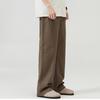 Men Pants Solid Color Straight Wide Leg Retro Style Pants with Pockets Zippered Trousers for Daily Home Streetwear Sports