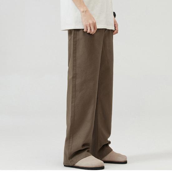 Men Pants Solid Color Straight Wide Leg Retro Style Pants with Pockets Zippered Trousers for Daily Home Streetwear Sports