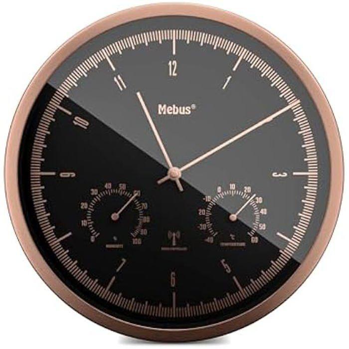 Wall clock - mebus - tinytime 1978 - radio-controlled - silent - thermometer and hygrometer nero