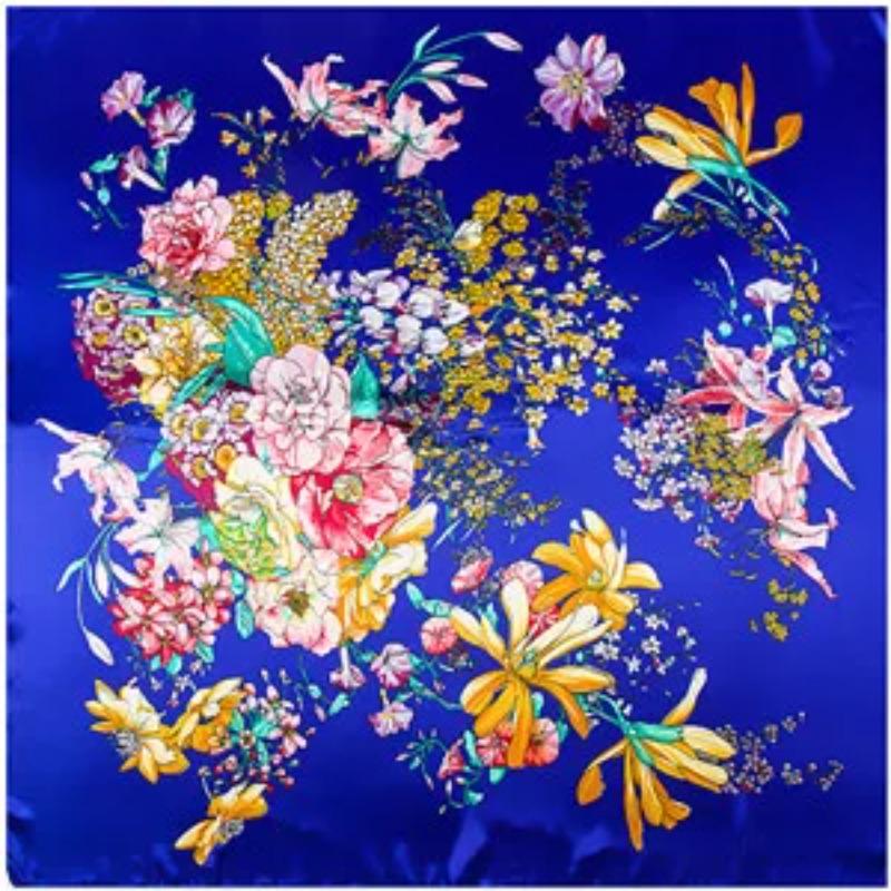 90*90 cm Luxury Brand Butterfly Floral  Print  Women  Silk Scarf Europe Style Square Scarves four seasons Shawls Satin scarfs