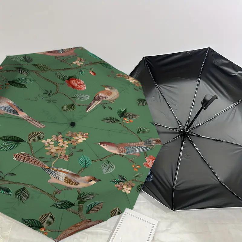 1PC Birds FloralAutomatic Open/Close Umbrella with Windproof, 8-Rib Sturdy Canopy, Durable Ribs, Fashionable Design1290A