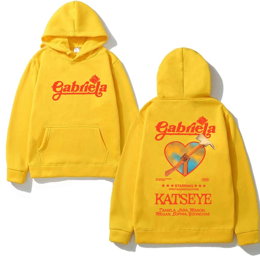 

Katseye Gabriela 2025NEW Толстовка с капюшоном на осень-зиму, эстетичная, с капюшоном, повседневная флисовая одежда, повседневная толстовка XS жёлтый