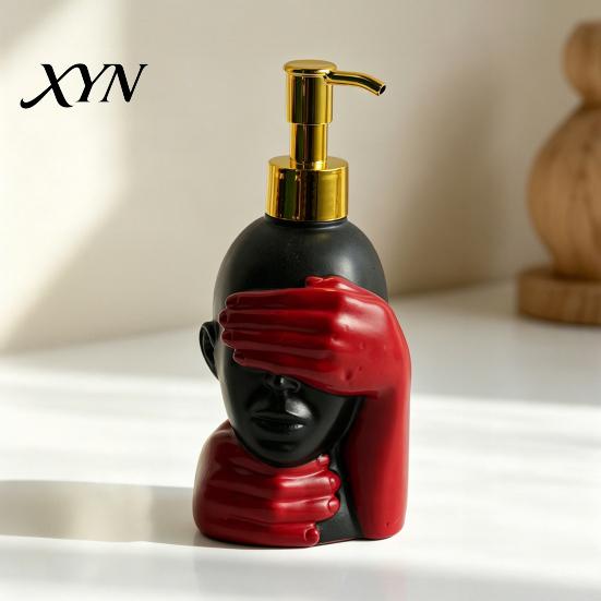 Großer Kapazität Seifenspender 200 ml Spenderflasche, Sanfte Schaumbildung Künstlerisches Schwarz-Rot Design Und Flasche für Badezimmerdekor Rostbeständige Pumpe