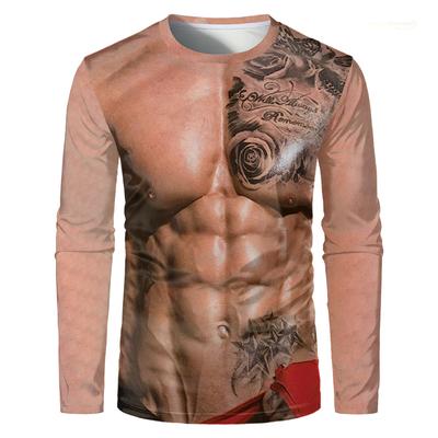 Lustiger gefälschter Muskelkörper 3D-Druck Kleidung T-Shirt Muskelmode Casual Langarm T-Shirt Halloween Cosplay Männer Frauen Kinder T-Shirt