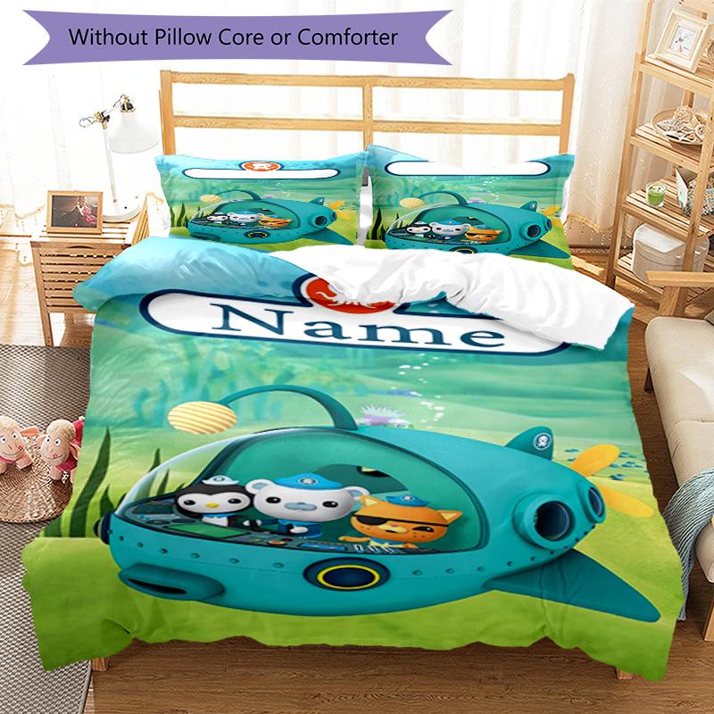 3pcs Custom Name The Octonauts Bedding Set Duvet Cover Closure Includes 1 Duvet Cover & 2 Pillowcases, Soft and Comfortable for All Seasons.