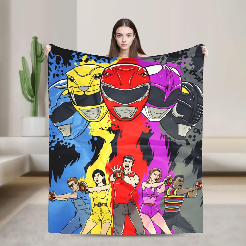 M-Mighty Morphin Super Warm Blankets  Cartoon P-Power Rangers Picnic Plush Bedding Throws Novelty Flannel Bedspread Sofa Bed
