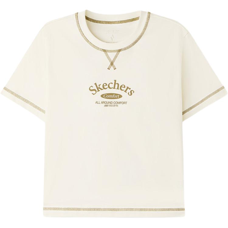 Skechers Round Neck Knitted Breathable Loose Short Sleeve T-Shirt Women tops L226W006-0074 S