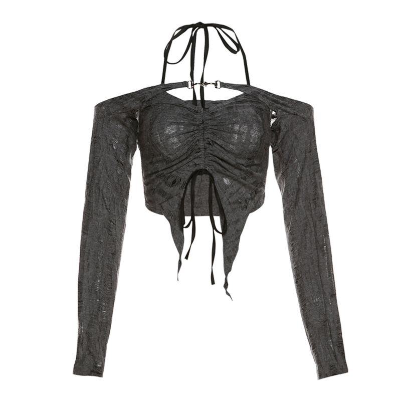 

Странная киска Драг Сестра Верхняя блузка с длинными рукавами и кулиской Gray S