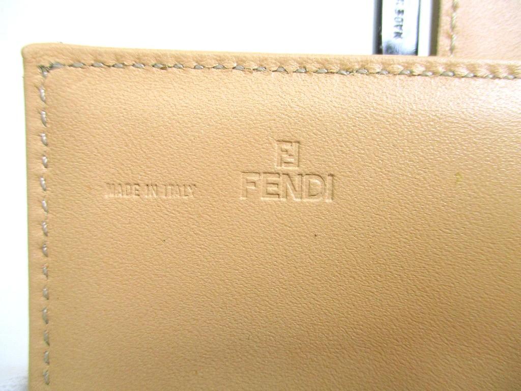 Authentic FENDI Zucca Khaki Canvas Brown Leather Bifold Wallet Compact Wallet #b014  Refurbished