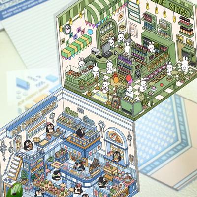 4 Zestawy Naklejek Domków 3D DIY Wielokrotnego Użytku Koreańskie Naklejki Naklejki Scenki Miniaturowe Mini