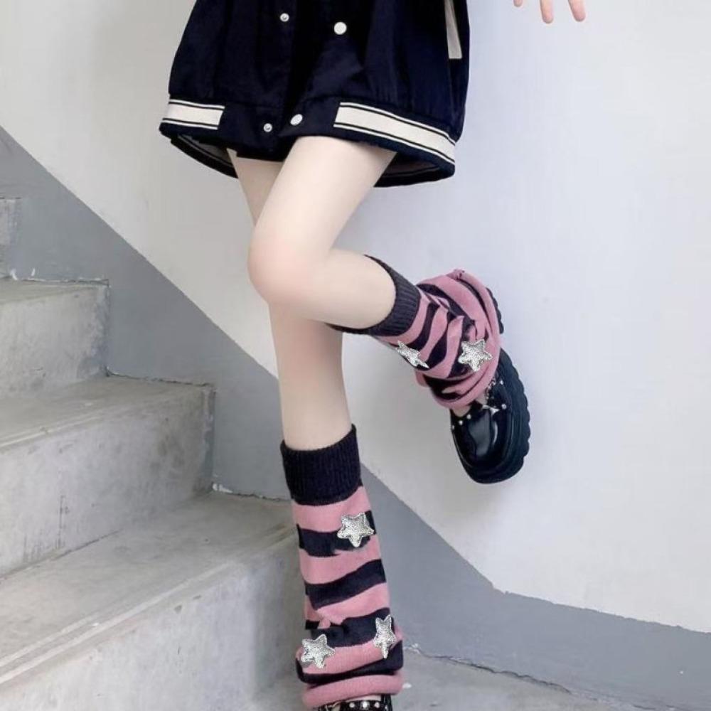 Women Striped Knit Leg Warmers Decor Y2K Ankle Socks Fashion Boot Cuffs Casual Streetwear