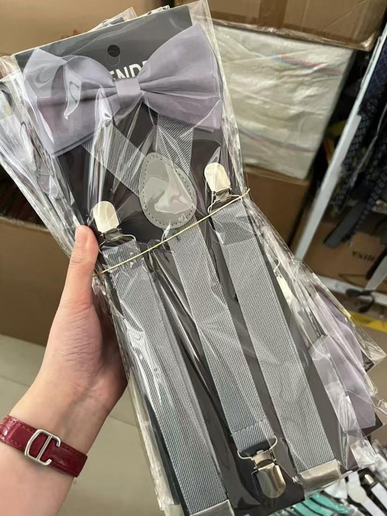 Universelle einfarbige 2,5" elastische Hosenträger für Erwachsene mit passender Fliege