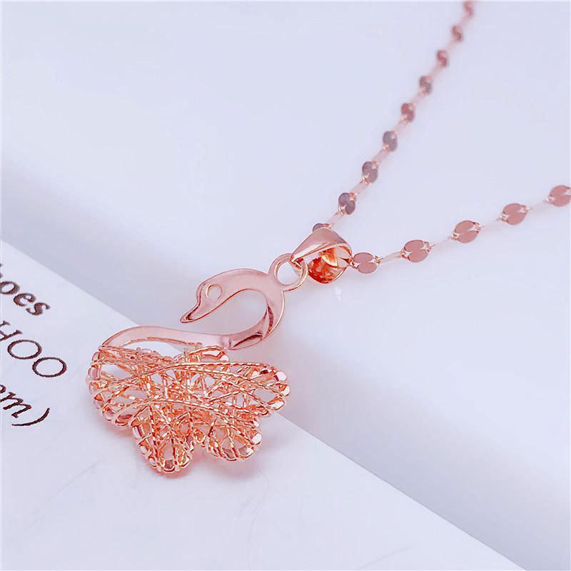 

Starry Rose Gold Luxury Swan Pendant Necklace with Purple Brushed Cutout Design for Women
