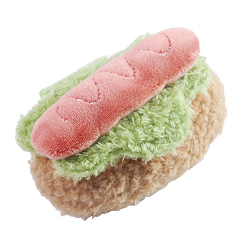 Bite-resistant Cat Toy Plush Cat Toy Realistic Plush Food Cat Toy Set Burger Hotdog Cake Chew Toys for Indoor Cats Squeaky Bone